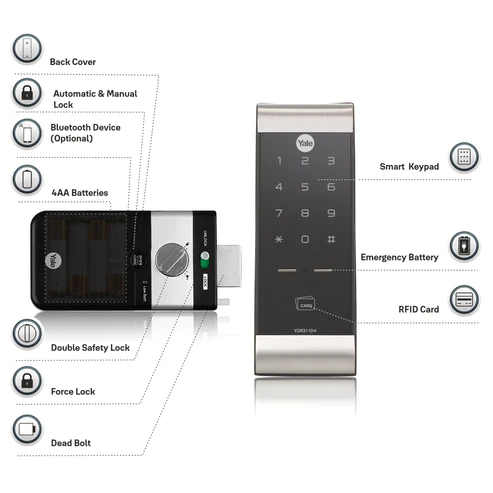 YDR 3110 Smart Lock, PIN & Card Access, Color- Silver/Black Finish - Image 3